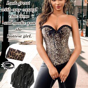 Women's Leopard Print Satin Corset